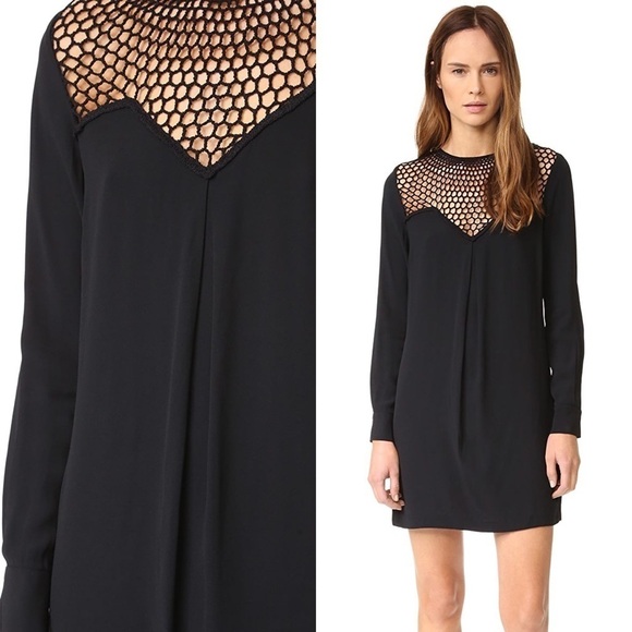 ALC💕 Black Tate Embroidered Long Sleeve Net Dress - Picture 2 of 10